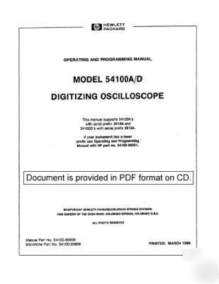 Agilent hp 54100A 54100D programming & operating manual