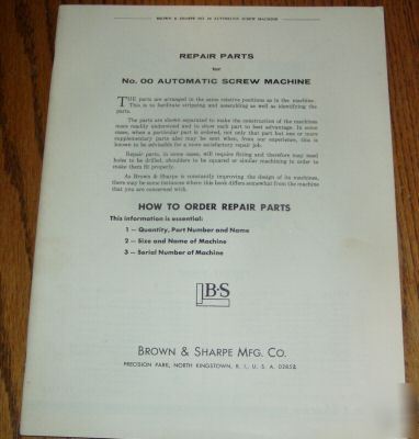 Brown & sharpe #00 auto screw machine parts manual 