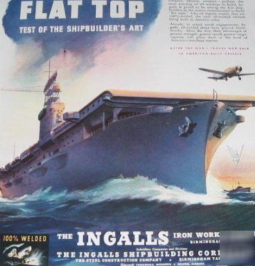 Ingalls iron works ww ii aircraft carrier ship -1943 ad
