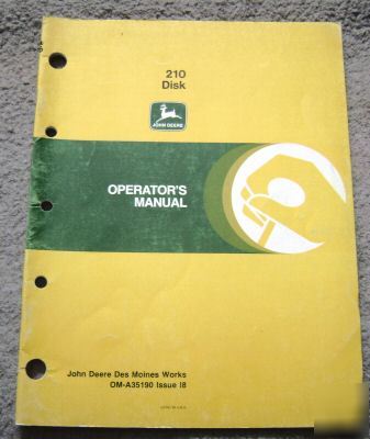 John deere 210 disk operator's manual jd catalog book