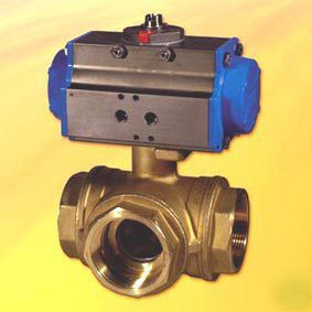 Pneumatic actuated brass 3 way ball valve 1 1/4
