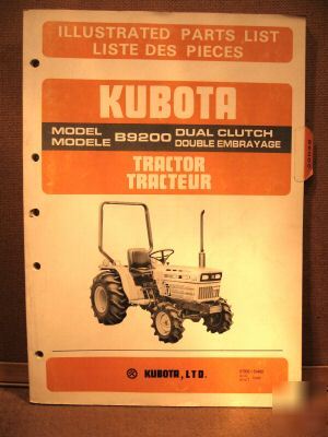 Kubota illustrated parts list manual B9200 tractor