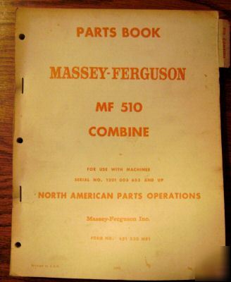 Massey ferguson 510 combine parts catalog manual book
