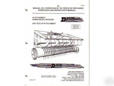 Dion hay pick up attachment operator's parts manual