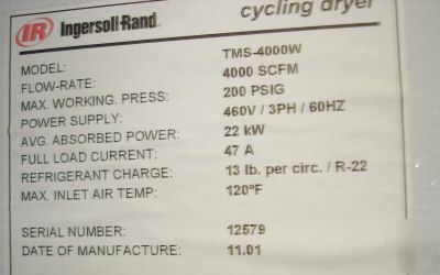 Ingersoll-rand cycling dryer, 2001 model tms-4000W