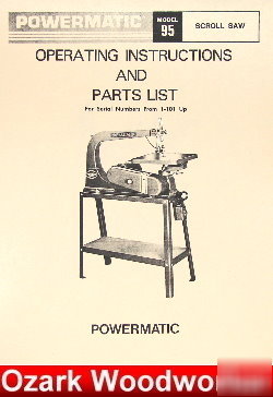 Powermatic scroll saw m. 95 parts operator's manual