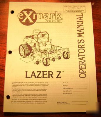 Exmark lazer z mower operator's manual book catalog