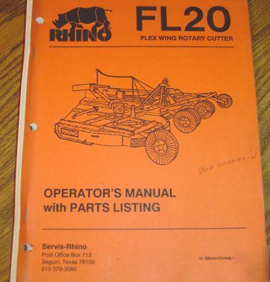 Rhino FL20 rotary cutter operators manual & parts list
