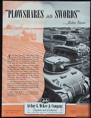 1942 arthur g mckee co plowshares swords tank modern ad