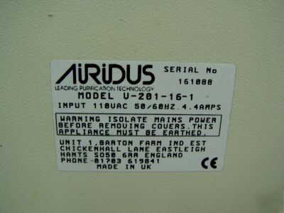 Airidus portable fume extractor m/n: u-201-16-1 - used