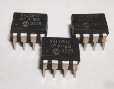 24LC512 i/p microchip eeprom 512K dip 8 pin pk of 3