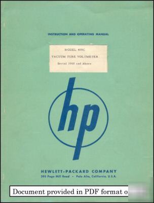 Hp 400C s/n 1960-up operating and service manual HP400C