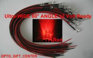 New 50PCS 12V wired 5MM red led wide viewing f/ship