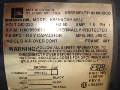 New *emerson K55HXCMY-6552 motor*240-220 v, 1 ph, 60 hz 