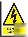 Danger 240 volts sign-adh.vinyl-200X250MM(wa-013-ae)
