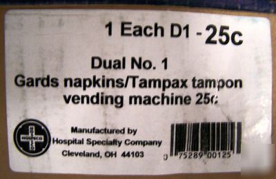 Hsc gards napkins & tampax tampon dispenser 25 cent