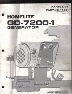 Homelite gd-7200-1 generator complete part list catalog