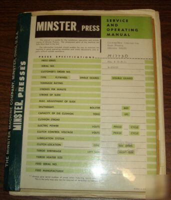 Minster #4 obi service operating manual