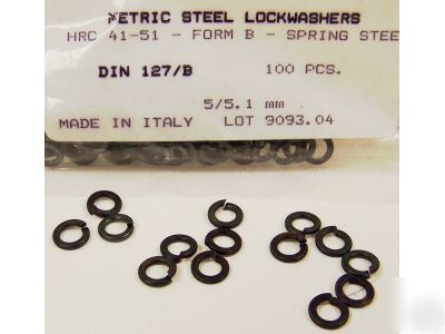 Lot of 100 metric steel lockwashers 5MM lock washers