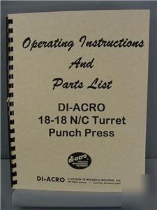 Di-acro 18-18 n/c punch press inst. & parts manual