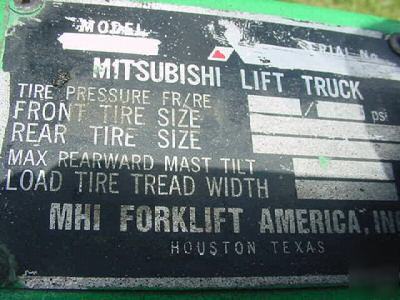 3000 lb mitsubishi forklift 82-180 lpg, cushion,ss,ps,0