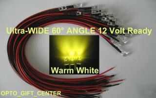 New 50PCS 12V wired 5MM warm white led wide viewing f/s