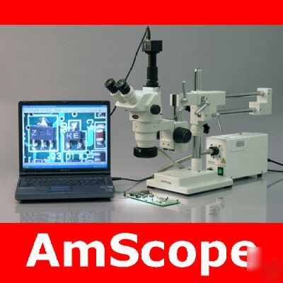 2X-225X trinocular stereo boom microscope + 5MP camera