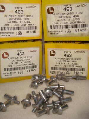 Lot of 4 - 100-pc boxes aluminum drive rivets 1/4X17/32