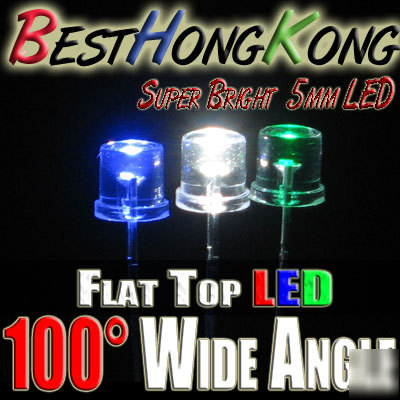 White led set of 100 super bright 5MM wide 100 deg f/r