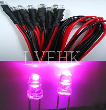 80P 12VDC pre wired super bright 3MM pink led 10,000MCD