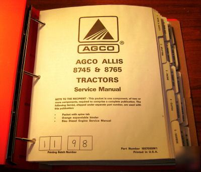 Agco allis 8745 & 8765 tractor repair service manual