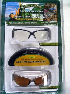 Field & stream 2 pack safety sunglasses, case, ear plug