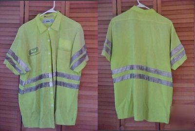 High visibility button shirt yellow reflective strip xl