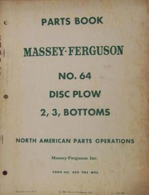 Massey ferguson 64 disc plow parts manual