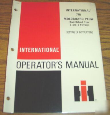 Ih 770 moldboard plow operator's manual book catalog