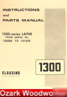 Oz~clausing 1300, 1301 metal lathe op/parts manual