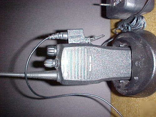 Motorola CP200 4 ch radio w/ headset, ear bud, charger