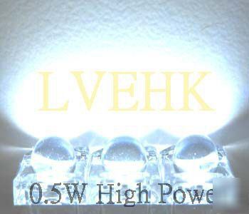100P 5MM high power 0.5W 6-chip white flux led 50KMCD