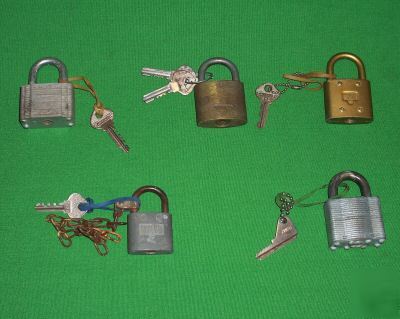 Lot 5 pc padlocks reese slaymaker squire lock w keys 