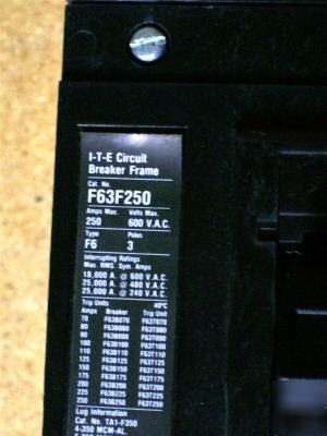 Siemens / ite F63F250 frame 250 amp circuit breaker