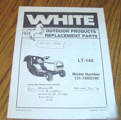 White lt-145 lawn tractor parts catalog book manual