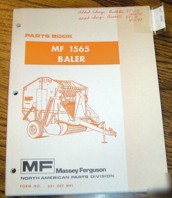 Massey ferguson mf 1565 round baler parts catalog book