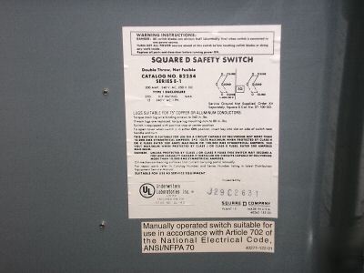 Square d double throw, generator transfer switch used 