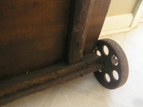Antique wood dolly handmade medal wheels lehigh valley