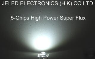 200PCS 5MM 5-chips white superflux led 100MA 45KMCD f/s