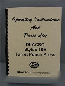 Di-acro stylus 18E punch press inst. & parts manual