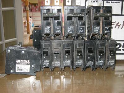 Lot of 11 siemens blh bl 20 amps 2 pole 1 pole breakers