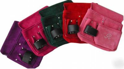 New pink tool pouch belt premium suede leather 
