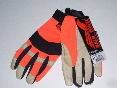 Pigskin mechanics gloves thinsulate -hi viz hunter- lg