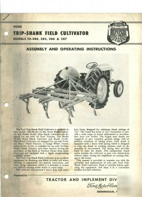 Ford tractor trip-shank field cultivator manual 
